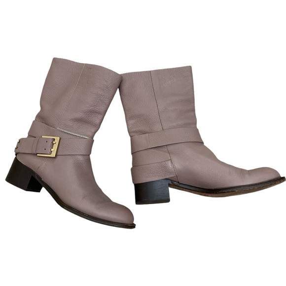 Chloe Shoes - Chloe Taupe leather equestrian Mid calf riding boots